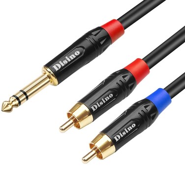 Disino RCA to 1/4 Insert Cable, 6.35mm TRS Male to Dual RCA Audio Y Splitter Cable, Quarter inch Stereo to 2 RCA Connector Wire Cord - 3.3 FT / 1Meter