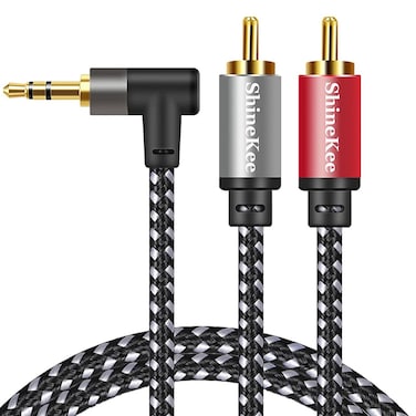 AUX RCA Cable 10 FT, 3.5mm to 2-Male RCA Audio Auxiliary Adapter Stereo Splitter Cable Dual Shielded Gold-Plated Nylon-Braided Breakout Cord for Smartphone, Speakers, Tablet, HDTV, MP3 Player (10FT)
