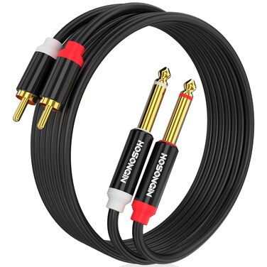 HOSONGIN RCA to 1/4 inch Cable 15 Feet,Dual 1/4 inch TS to Dual RCA Stereo Audio Interconnect Cable, Gold Plated High Elastic PVC Jacket,Dual 6.35mm 1/4 inch Male TS to 2 RCA Male Adapter Cable