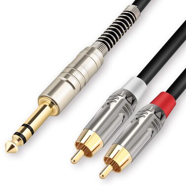 JOLGOO 1/4" TRS to Dual RCA Insert Cable, Male 6.35mm 1/4" TRS to 2RCA Y Splitter Patch Microphone Cable, 6.6 Feet