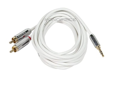 Monoprice Audio Cable - 10 Feet - White   Stereo Male to RCA Stereo Male Gold Plated Cable for Mobile
