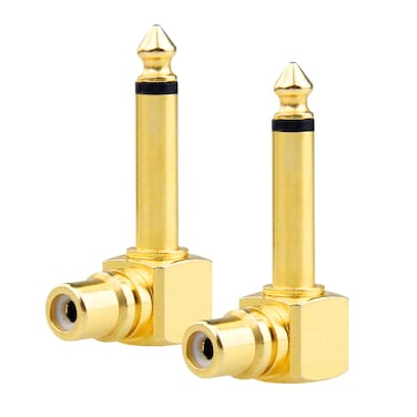 BRIGHTFUN 2 Pack RCA to 1/4" Audio Adapter, RCA Female to 6.35mm Mono Male Microphone Plug, 90 Angle True Gold Plated Pure Copper Guitar Jack Connector