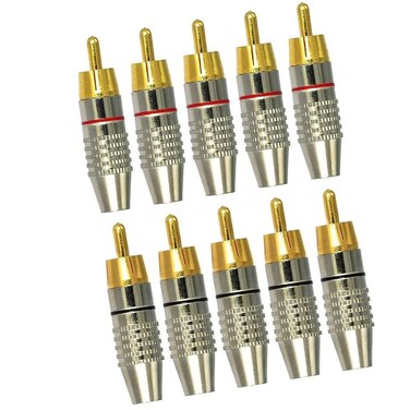 jing RCA Plugs Solderless Coax Audio Video Jack Adapter Wire Cable Connector Black+Red - (10 Pcs)