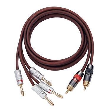 JORZOR Audiophile Hi-Fi 14 Gauge OFC Speaker Cable with RCA Male (Black &amp; Red) to 2 Bananas Plugs, 2 pack/1pair, (3M(9.9FT), 1 Pair(RCA to 2 Banana))