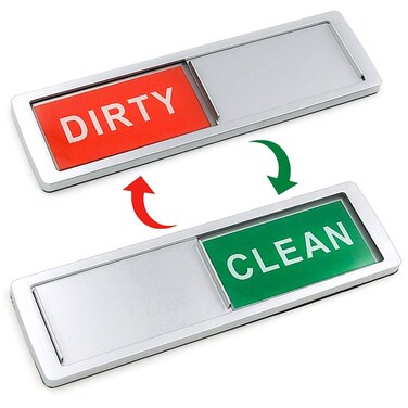 Dishwasher Magnet Clean Dirty Sign Shutter Sliding Indicator Non-Scratch/Easy to Read &amp;amp; Slide with Adhesive Stickers Decorative for Home Kitchen Organization/Dishes/Fridge 7x2 inch (Silver)