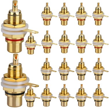 DIYhz 20Pcs Audio Terminal Jack Panel Mount RCA Lotus Head Welding Female Socket Connector (10Pcs Black + 10Pcs Red)