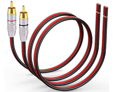 (2 Pack Speaker Bare Wire Cables to RCA Plugs Adapter Repair Speaker Cord, Heavy 14 Gauge Speaker Wire to RCA Connector for Speakers Amplifier TV Subwoofer - 14AWG,1Ft