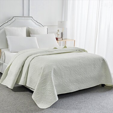 Sophia &amp; William Bed Quilt Bedspread Coverlet - Reversible, Lightweight - Twin Size, Ivory