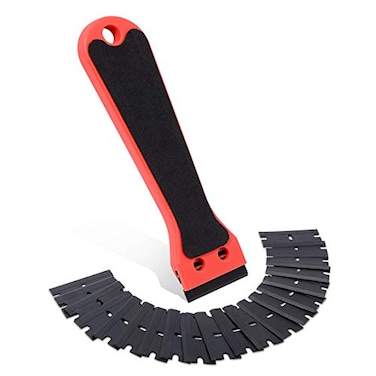 FOSHIO 6 Inch Plastic Scraper with 20 PCS Plastic Razor Blades, Scraper Tool for Sticker, Gasket, Label Remover (Red)
