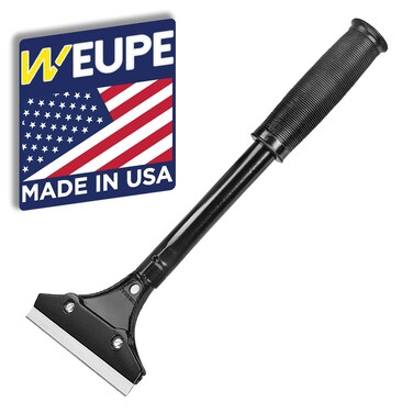 WEUPE Razor Blade Scraper, 4-inch Heavy Duty Long-Handle Scraper for Wallpaper, Paint, Floor, Tile and Windows, Rubber Grip, Made in USA