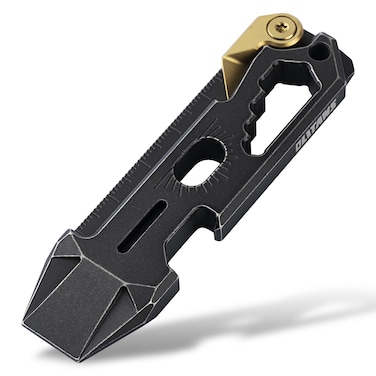 OLITANS Cyber Bison EDC Pry Bar Titanium Alloy Multitool with Bottle Opener, Oxygen Cylinder Wrenches, Utility Knife, Crowbar, LightWeight for Everyday Carry and Camping Accessories (Black Stone)