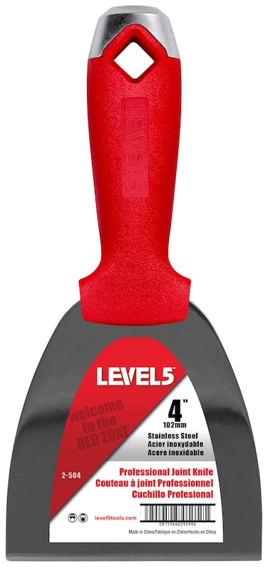 4" Stainless Steel Drywall Joint Knife - LEVEL5   Pro-Grade   Metal Hammer End   Sheetrock Gyprock Plasterboard Mud   5-504