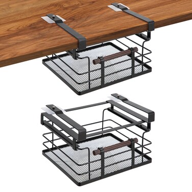 Home Zone Living 2-Pack Under Shelf Pull-Out Drawer Kitchen Cabinet Organizer with Steel Mesh Basket and Wooden Handle, 11 Inch Legnth