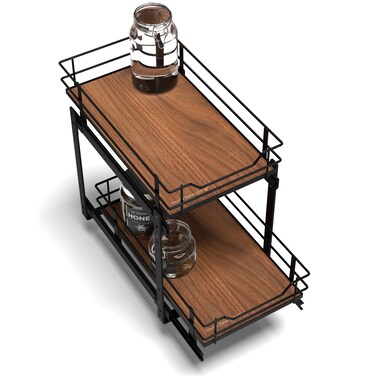 Home Zone Living Pull Out Kitchen Cabinet Organizer with 2 Tiers of Storage for Easy Access, 12&acirc;&euro;W x 20&acirc;&euro;D, Matte Black with Dark Brown, Virtuoso Collection