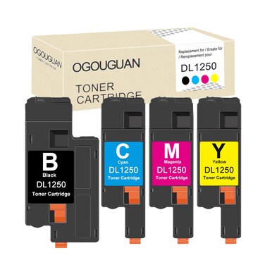 Compatible Toner Cartridge Replacement for Dell 1250 810WH C5GC3 XMX5D WM2JC to use with 1250c C1760nw C1765nfw 1350cnw 1355cn 1355cnw C1765nf Printer (1 Black, 1 Cyan, 1 Magenta, 1 Yellow)