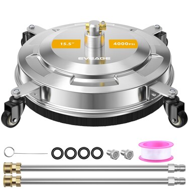 EVEAGE 15.5" Pressure Washer Surface Cleaner, Power Washer Surface Cleaner with 4 Wheels, Stainless Steel Housing Power Washer Accessories with 2 Extension Wands, Replacement Nozzles &amp; 4000 PSI,EP006