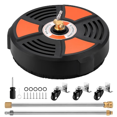 16" Pressure Washer Surface Cleaner - 4000 PSI Power Washer Surface Cleaner Attachment with 1/4" Quick-Connect, 2 Extension Wand for Cleaning Driveway, Sidewalk, Garden, Patio Surface Cleaner
