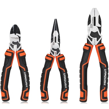 Vanquish Pliers Set 3-Piece, 6" Wire Jaw Diagonal Cut Pliers, 6" Long Nose Pliers, 7" Linesman Pliers, 3191