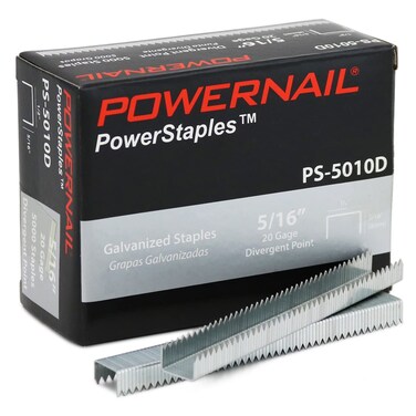 Powernail PS5010D 20 Gauge 1/2 Inch Crown 5/16 Inch Length Divergent Point Collated Galvanized Staples (Box of 5000)