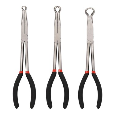 CASOMAN 3Pcs 11" Hose Gripper Plier Set, Black &amp; Red, 5/16-Inch, 1/2-Inch, 3/4-Inch Dia, Offset Spark Plug Boot Removal Pliers Serrated Jaws for Hard to Reach Narrow Spaces