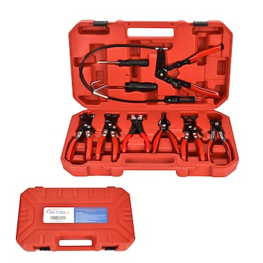 BETOOLL 9pc Hose Clamp Pliers, with Flexible Wire Long Reach Hose Clamp Clic R Type Swivel Jaw and Flat Band Pliers&iuml;&frac14;&OElig;Hose Clamp Tool for Coolant Radiator Heater/Water Hose (Red)