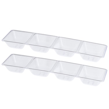 Plasticpro 4 Sectional Rectangle Plastic Disposable Serving Tray/Platter 5 X 16 Clear Pack of 2