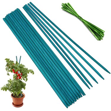 Garden Wood Stakes,HOUNANG Green Bamboo Plant Support Stakes,Flower/Orchid/Tomato Wooden Stakes for Gardening,Plant Stakes and Supports for Potted Plants - 25Pcs 12 Inches