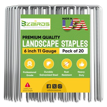 BzBirds USA Made 20 Pack Landscape Staples 6 inch 11 Gauge Garden Stakes Galvanized Steel   Yard Stakes for Decorations Weed Barrier Fabric   Ground Stakes for Gardening   Fence Stakes Landscape Pins