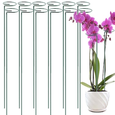 12 Pack 36 inch Plant Support Stakes,Single Stem Plant Support Stake Single Plant Stem Garden Flower Support Stake Steel Plant Cage Support Ring for Orchid Gladiolus Iris Dahlia Amaryllis Rose Lily