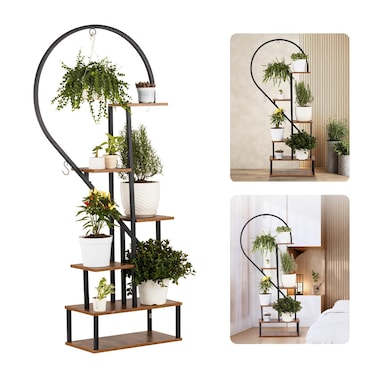 Metal Plant Stand, Heart Shape Ladder Plant Stands for Indoor Plants Multiple, Black Plant Shelf Rack for Home Patio Lawn Garden (1 Pack)