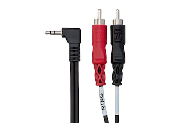 Hosa CMR-203R Right Angle 3.5 mm TRS to Dual RCA Stereo Breakout Cable, 3 Feet