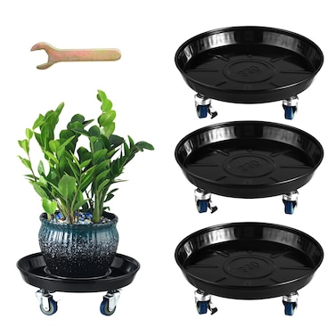 3 Packs Metal Plant Caddy with Wheels 13" Rolling Plant Stand Heavy Duty Plant Dolly with Casters for Indoor and Outdoor Large Planter Casters Potted Plant Mover,Black