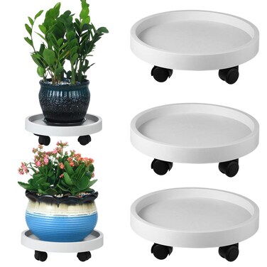 3 Pack Plant Caddy with Wheels Rolling Plant Stand with Wheels 13 Inch Plant Dolly Heavy Duty Large Potted Plant Mover with Casters for Indoor and Outdoor, White