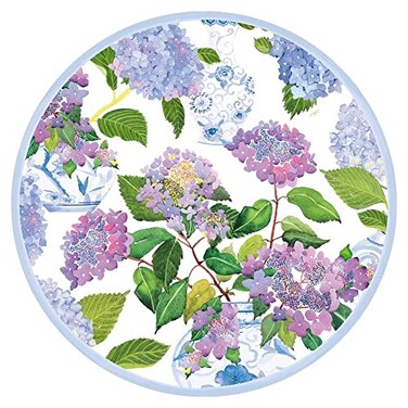 Caspari Hydrangeas and Porcelain Round Paper Placemats, 12 Per Package