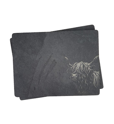 LT Creations Scottish Slate Placemats Set of 2 Rectangle Celtic Kitchen Table Mats for Dining 11'x7.8' (Highland Cow)