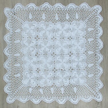 kilofly Handmade Crochet Cotton Lace Table Placemats Sofa Doilies, Square, White, 27 inch