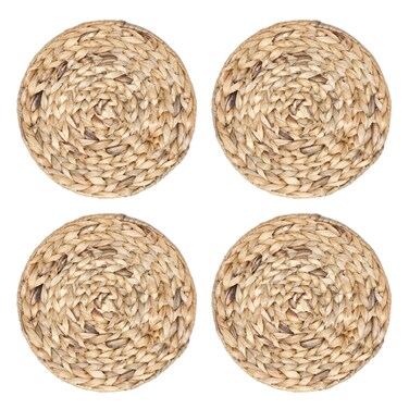 Wicker Round Woven Hyacinth Placemats by Trademark Innovations (Set of 4), Natural, 12" Diameter
