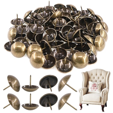 Rustark 100-Pcs 1'' [25&Atilde;&mdash;25mm] Antique Upholstery Decorative Tacks Furniture Sofa Thumb Tacks Nails Pins Assortment Kit for Upholstered Furniture Cork Board - Bronze