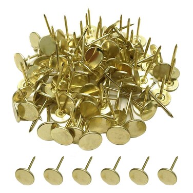 S SYDIEN 100Pcs Flat Head Upholstery Tacks 11mmx17mm Furniture Decor Tacks Flat Push Pins Flat Thumb Tacks for Sofa Door Decoration, Gold