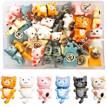 Cat Push Pins Decorative Cute Push Pin for Cork Board Bulletin Board 30 Pcs Cat Thumb Tacks for Wall Hanging Resin Pushpins for Photo Map Wall Home Office Supplies