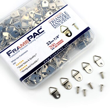 FramePac Small Triangle Picture Hangers with Screws [200 Pcs] - (AKA Picture Hanging Hardware, Picture Frame Hanger, Picture Hanger Hooks, Picture Hooks for Hanging)