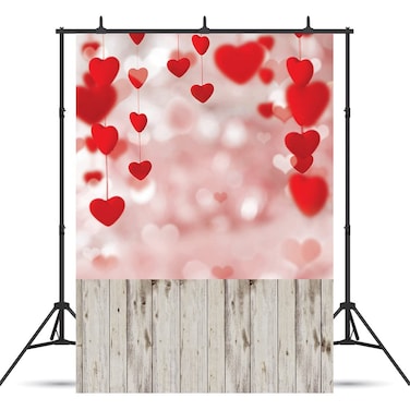WOLADA 5x7FT Valentine's Backdrop for Photography Valentine's Day Backdrop Rustic Wood Red Love Heart Backdrop Romantic Love Theme Backdrop Engagement Wedding Party Decoration Photo Backdrop 10870