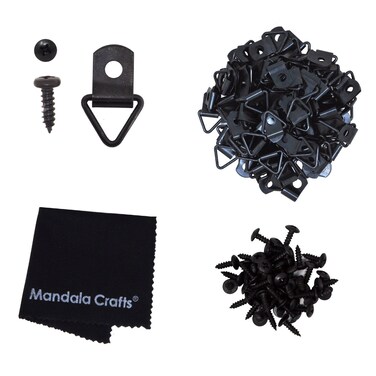 Mandala Crafts Triangle Ring Picture Hangers &acirc;&euro;&ldquo; Picture Hanger with Screws D Hooks for Picture Hanging - Black D Rings Picture Frame Hangers 200 Set