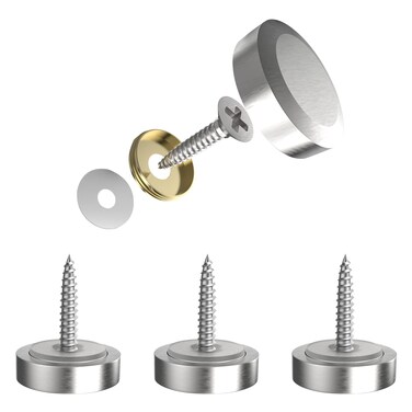 Aopin Mirror Screw Cap, Decorative Screws Cover Fasteners for Sign/Advertising Hardware Nails/Construction, Polished Shiny Silver, Round Bevel Edge, 20mm, 4Pcs