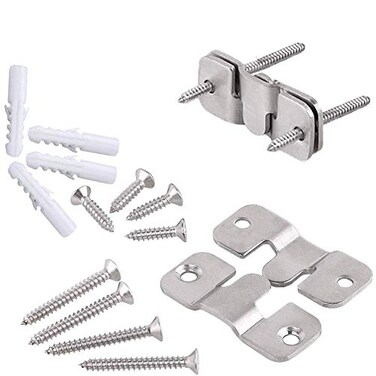 Furniture Flush Mount Bracket, Headboard Wall Mount Hardware, Large Picture and Mural Painting Hangers, Mirror Clips, Stainless Steel Mount Brackets Connectors 2 Sets (Small)