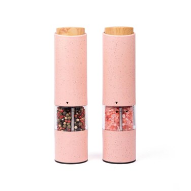 Partslety Electric Salt And Pepper Grinder Set Of 2, Battery Powered, One Hand Operation Salt Pepper Mill With Adjustable Coarseness, Led Light Base, Kitchen Accessories SW-204 pink