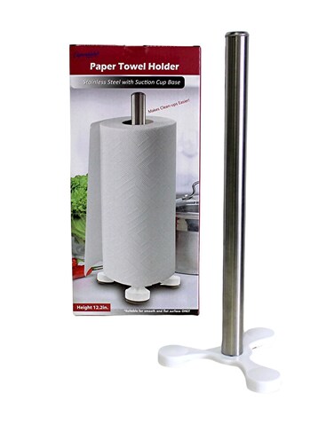 Stainless Steel Suction Cup Paper Towel Holder Kitchen Bathroom Spare Toilet Paper Holder with Nonslip Stable Super Suction Grip Base Countertop (White Base)