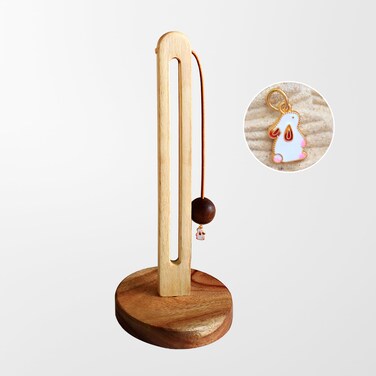 SHINCULSUN Wooden Stand Up Paper Towel Roll Holder One-Handed Kitchen Paper Towel Dispenser, with Anti-Slip Weighted Wooden Base, with A Cute Pendant to Store Paper Towels, Dishcloths, Wraps (Brown)