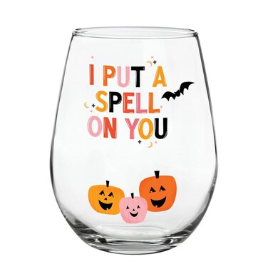 Stemless Wine Glasses - Heartfelt Collection - Fall &amp; Halloween Stemless Red/White Wine Glass, 20-Ounce, Spell On