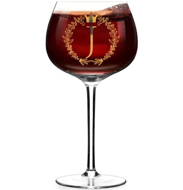 Personalized Custom Birthday Red Wine Glass Gift for Women, Engagement Gifts for Couples, Wedding Retirement Initial Gift, 16oz Bride Wine Glass, Best Gifts for Wine Lovers, Monogrammed Gift Cup A (J)